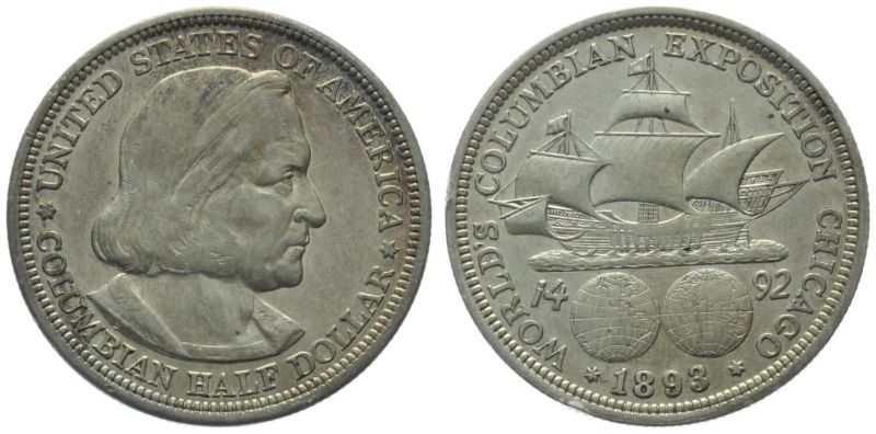 1893 USA 1/2 Dollar World's Columbian Exposition Chicago